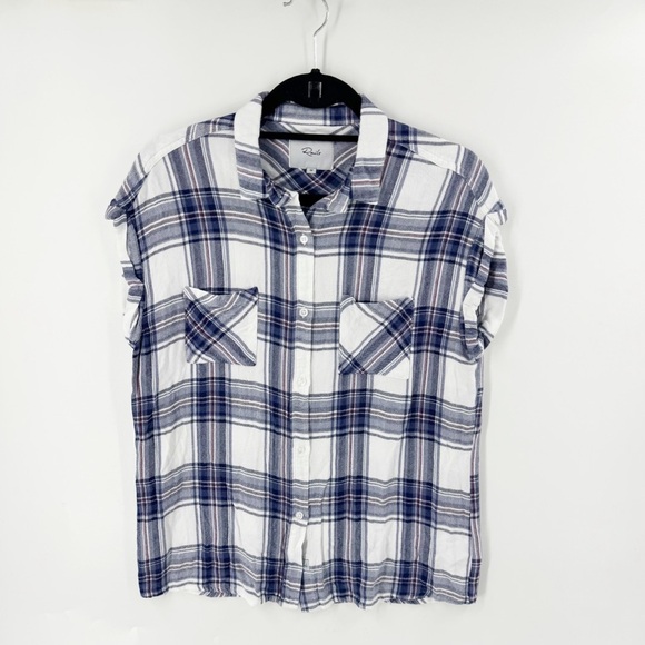 ✅ RAILS Top Size MEDIUM Blue Plaid Britt Blue and White Plaid Button-Up Shirt - Picture 1 of 8